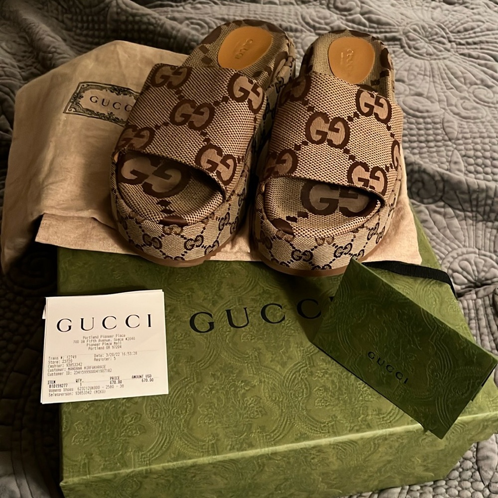 Gucci jumbo monogram platform sandals